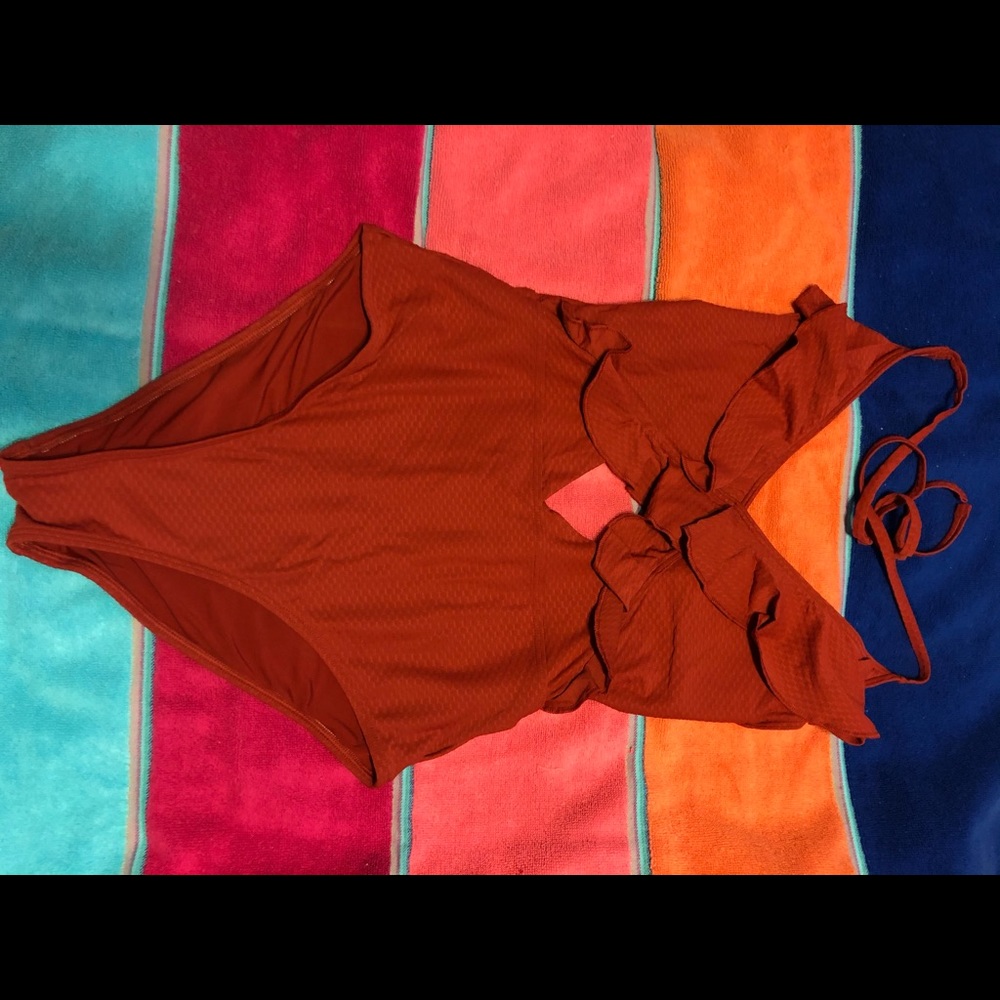 Aerie Ruffle Swimsuit in Burnt Orange